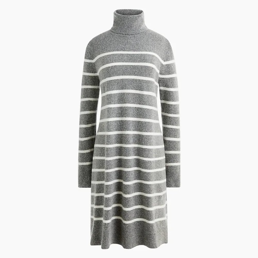 J. Crew Turtleneck Striped Sweater Dress Womens XS Grey + White Soft Casual NWT